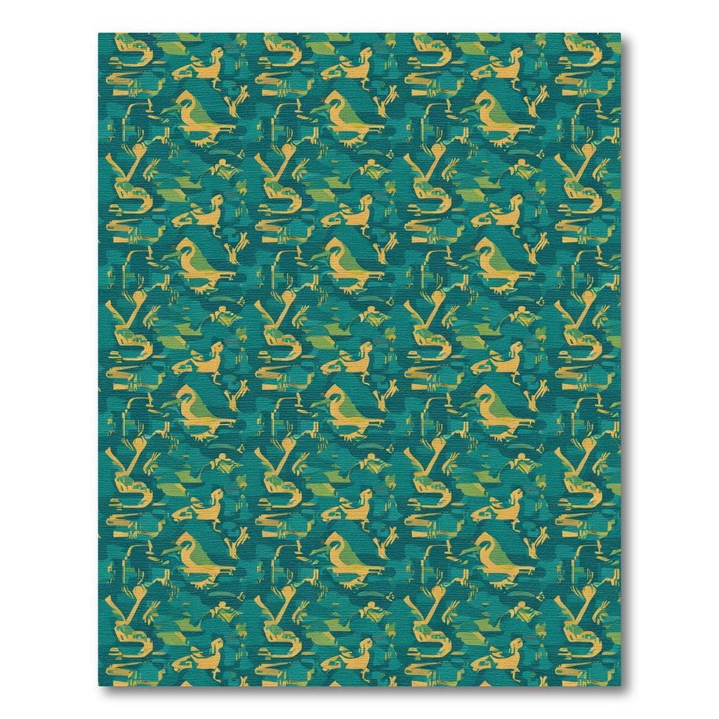 Teal Yellow Abstract Bird Silhouette Rug
