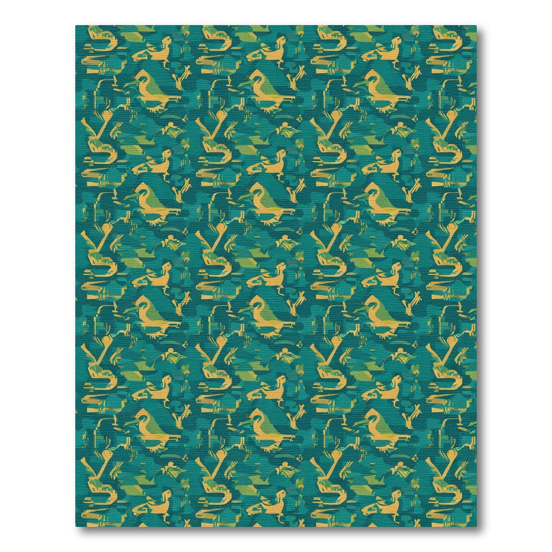 Teal Yellow Abstract Bird Silhouette Rug
