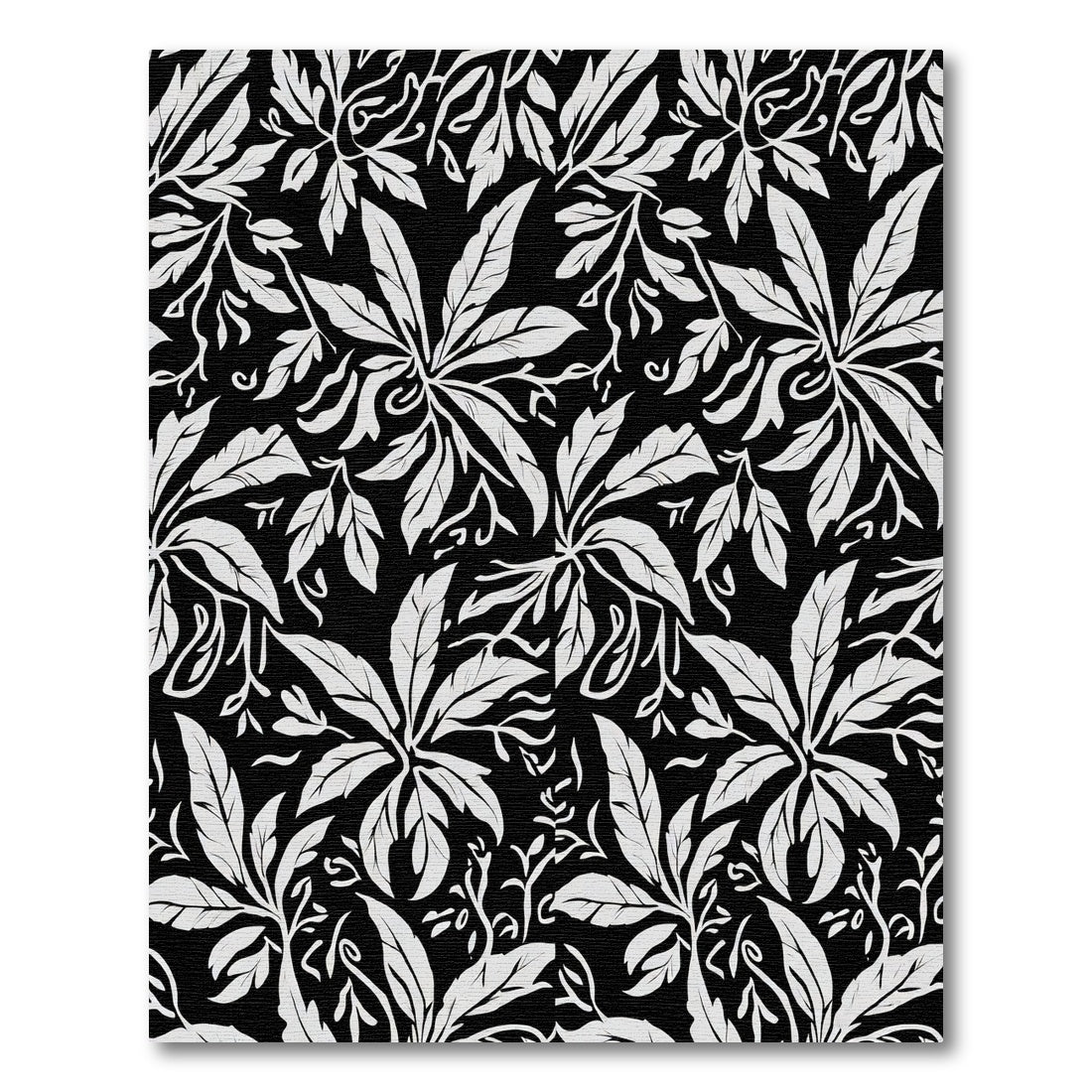Black White Botanical Leaf Arrangement Rug