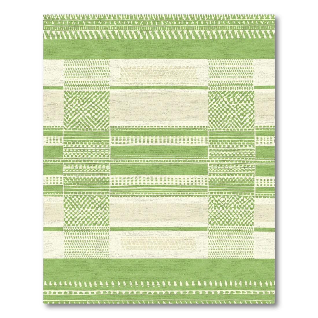 Green and Ivory Geometric Stripe Rug