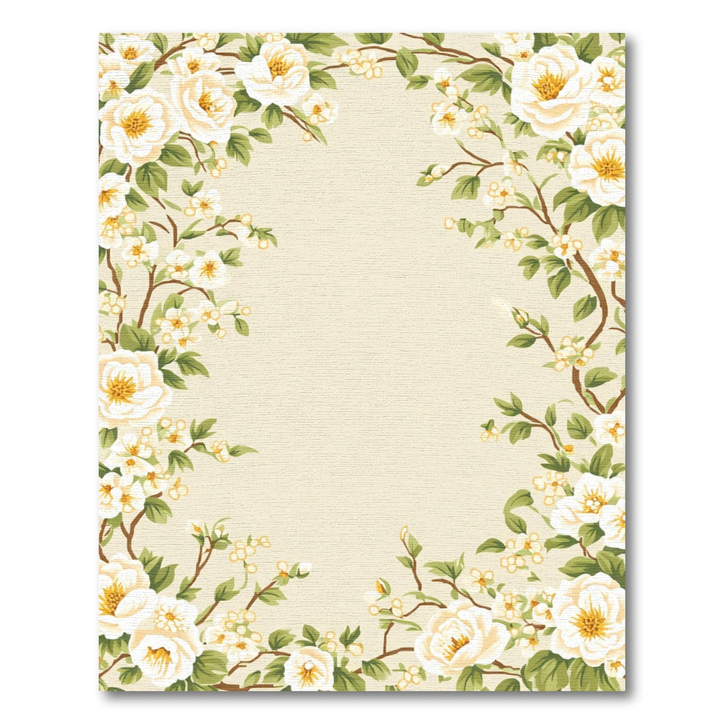 Cream White Floral Branches Garden Rug