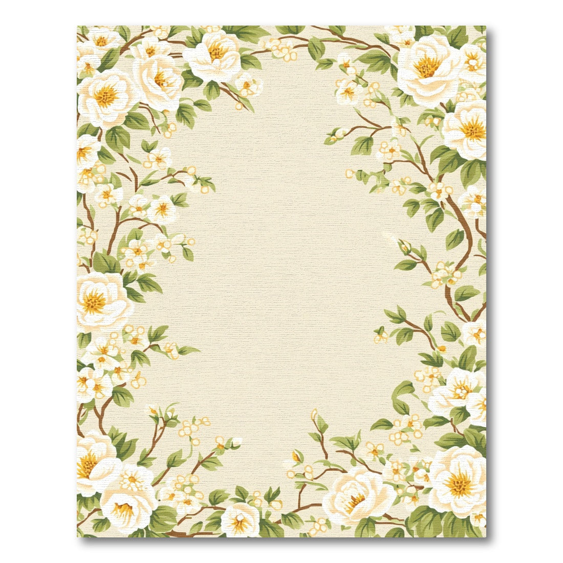 Cream White Floral Branches Garden Rug