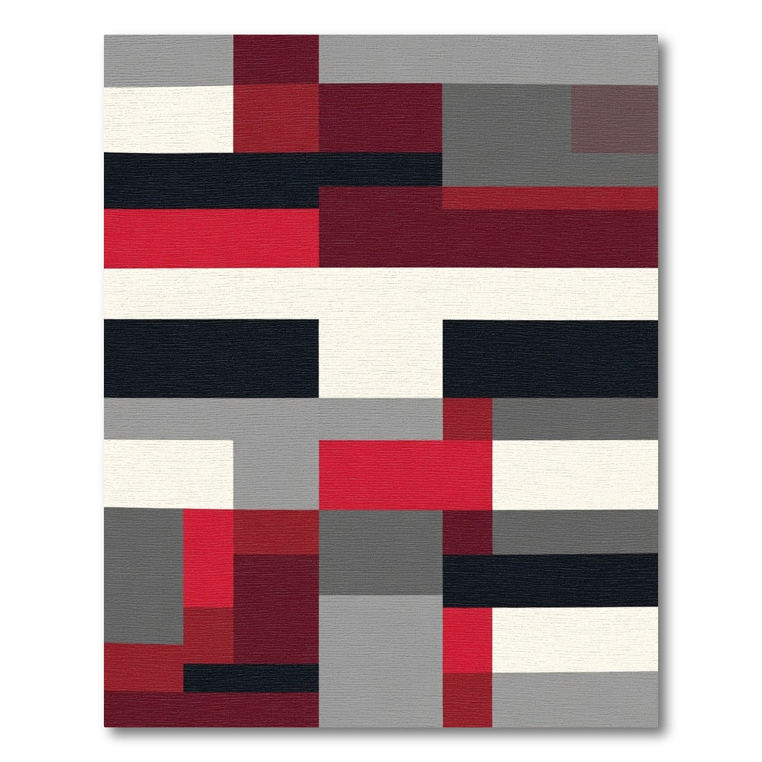 Bold Red Black Geometric Block Rug