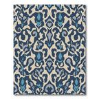 Navy Blue Cream Organic Floral Rug