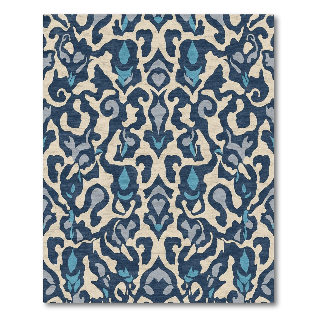 Navy Blue Cream Organic Floral Rug