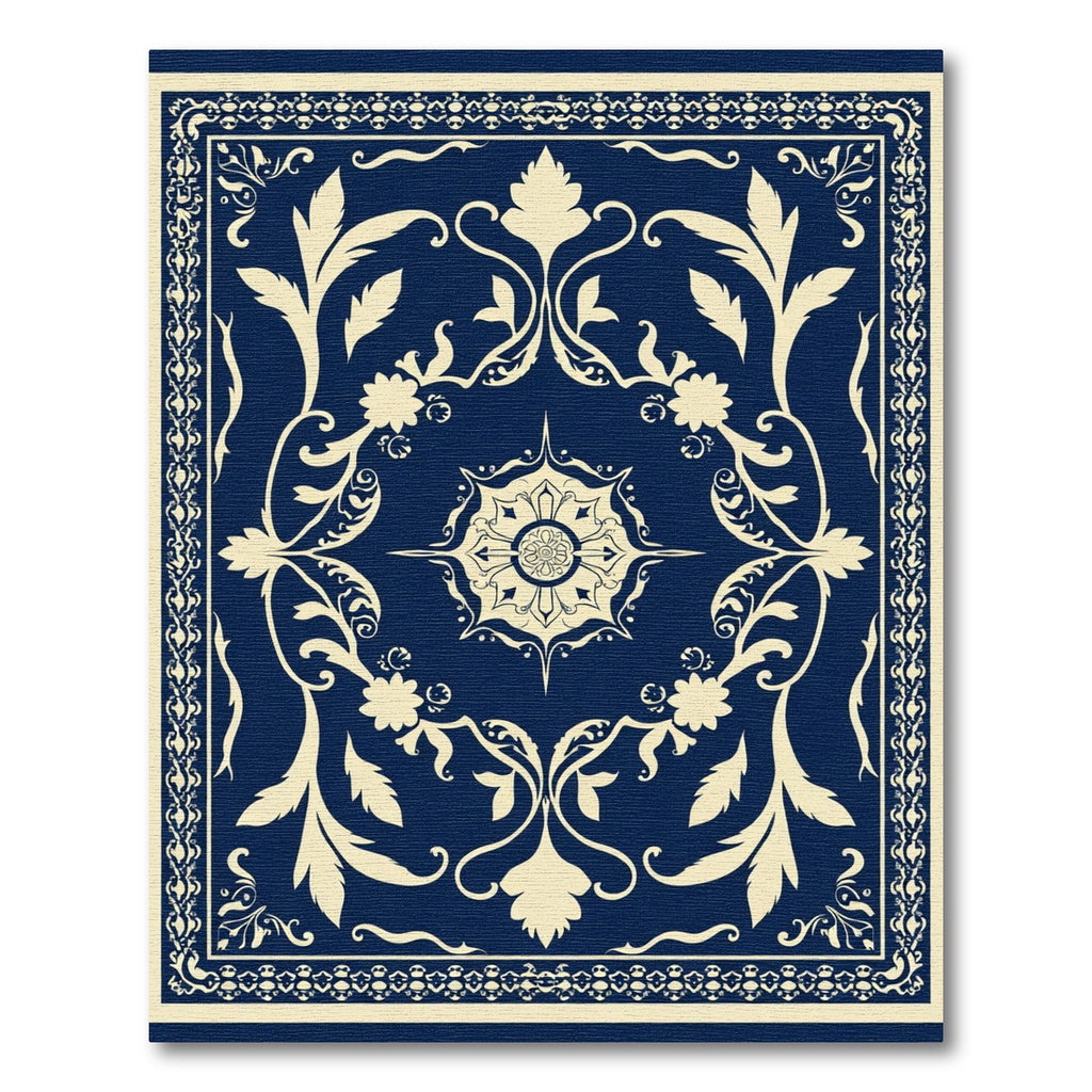 Cream and Navy Flourish Medallion Rug