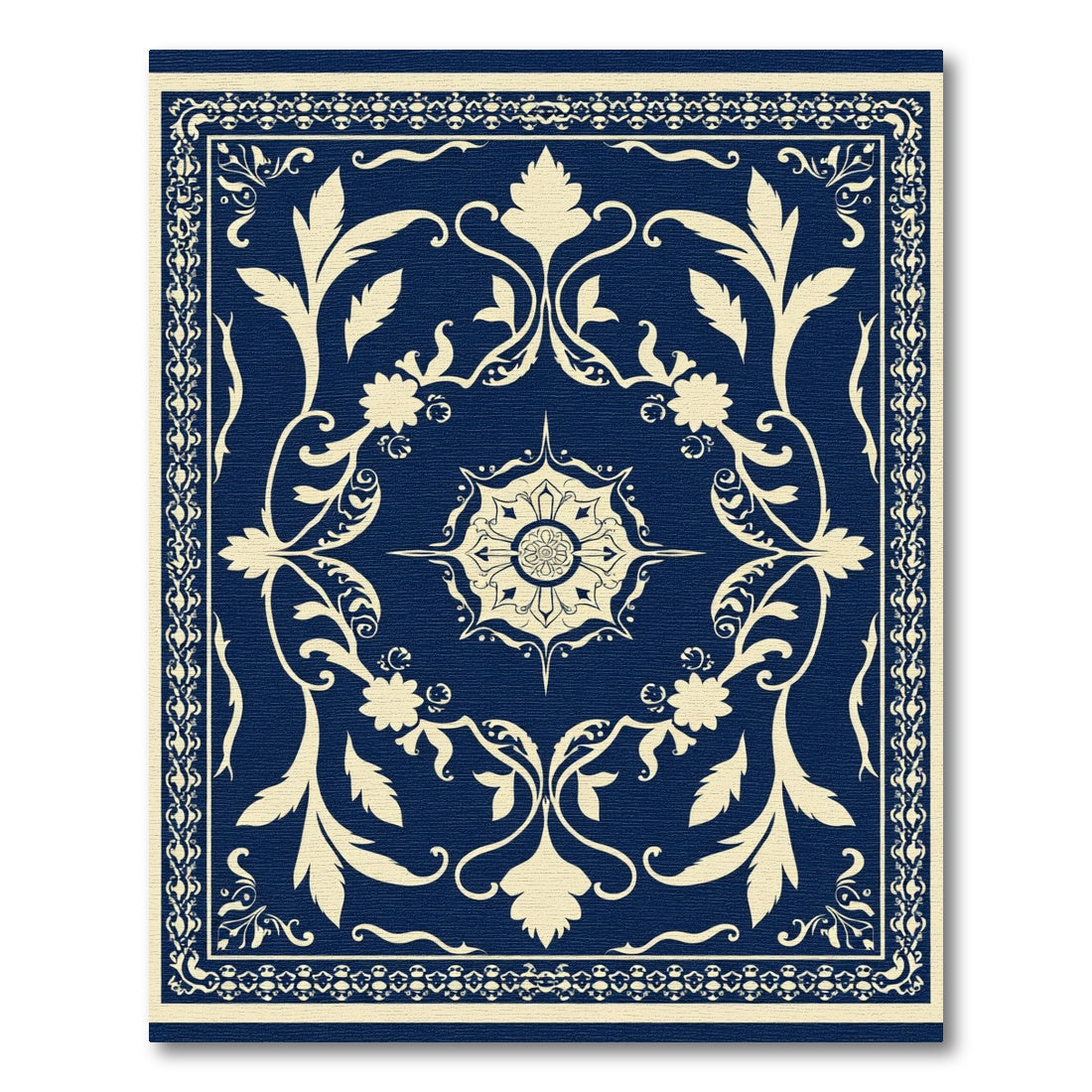Cream and Navy Flourish Medallion Rug