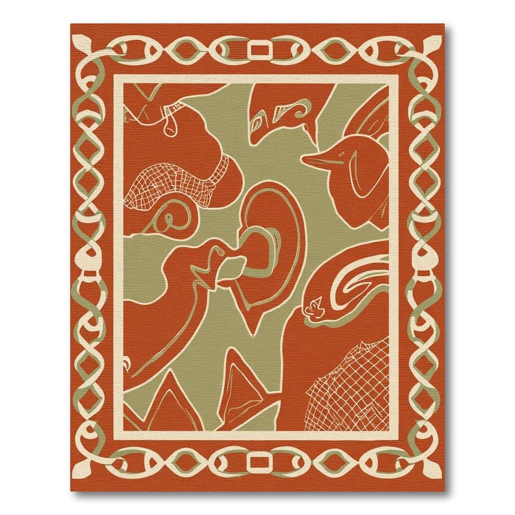 Terracotta Olive Abstract Organic Border Rug