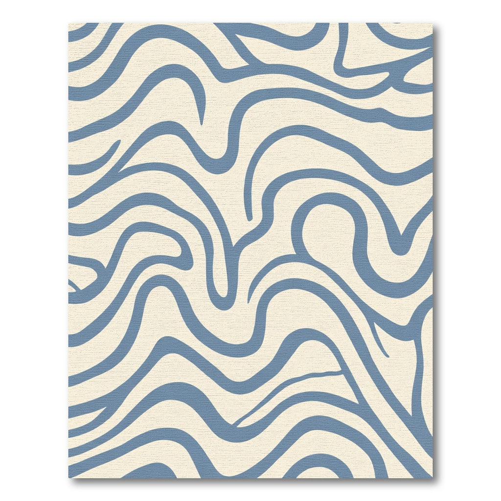 Cream Blue Abstract Wavy Lines Rug