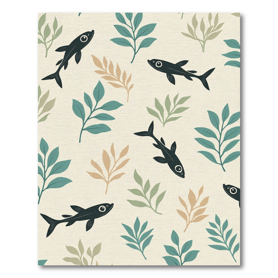 Dark Fish Botanical Arrangement Rug