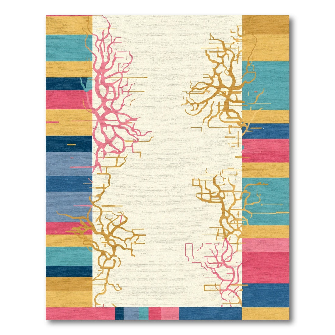 Coral Branch Striped Abstract Accents Rug