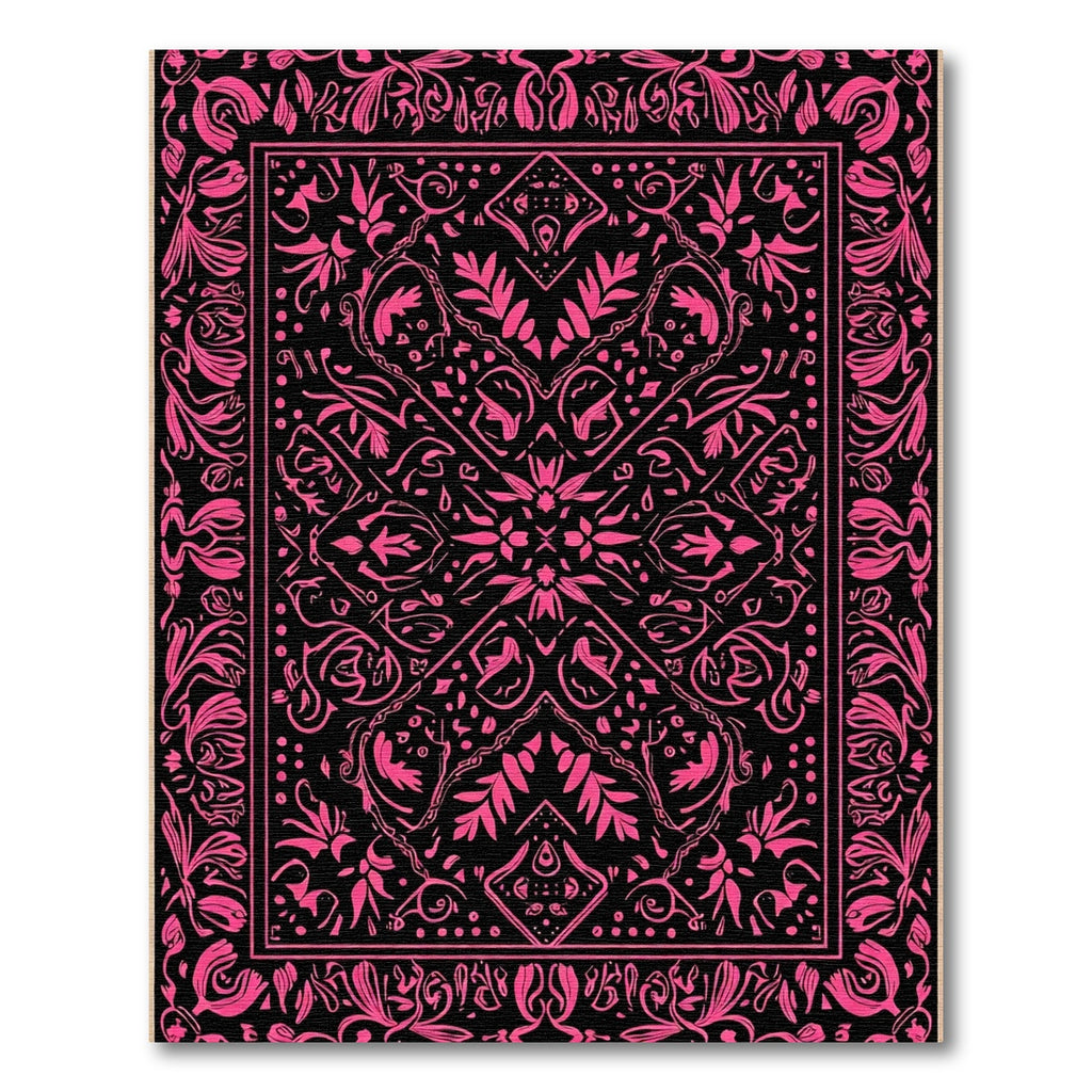 Vibrant Pink Floral Mandala Black Rug