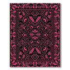 Vibrant Pink Floral Mandala Black Rug