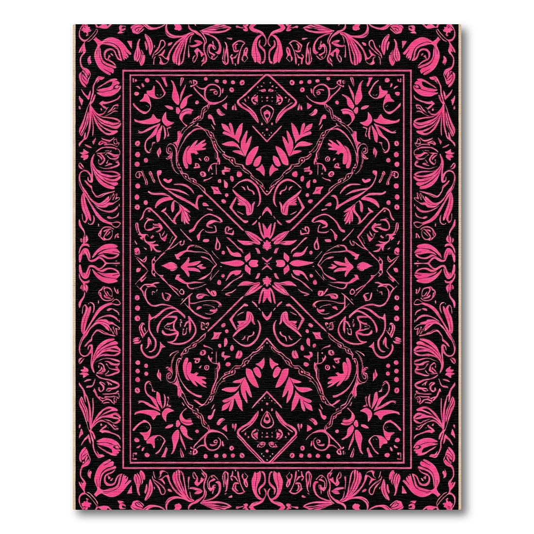 Vibrant Pink Floral Mandala Black Rug