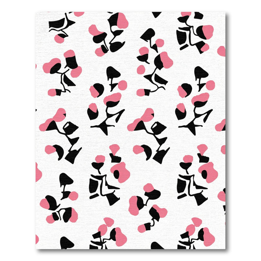 Pink Black Abstract Floral Sprig Rug