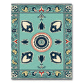 Aqua Red Teal Folk Art Blossom Rug