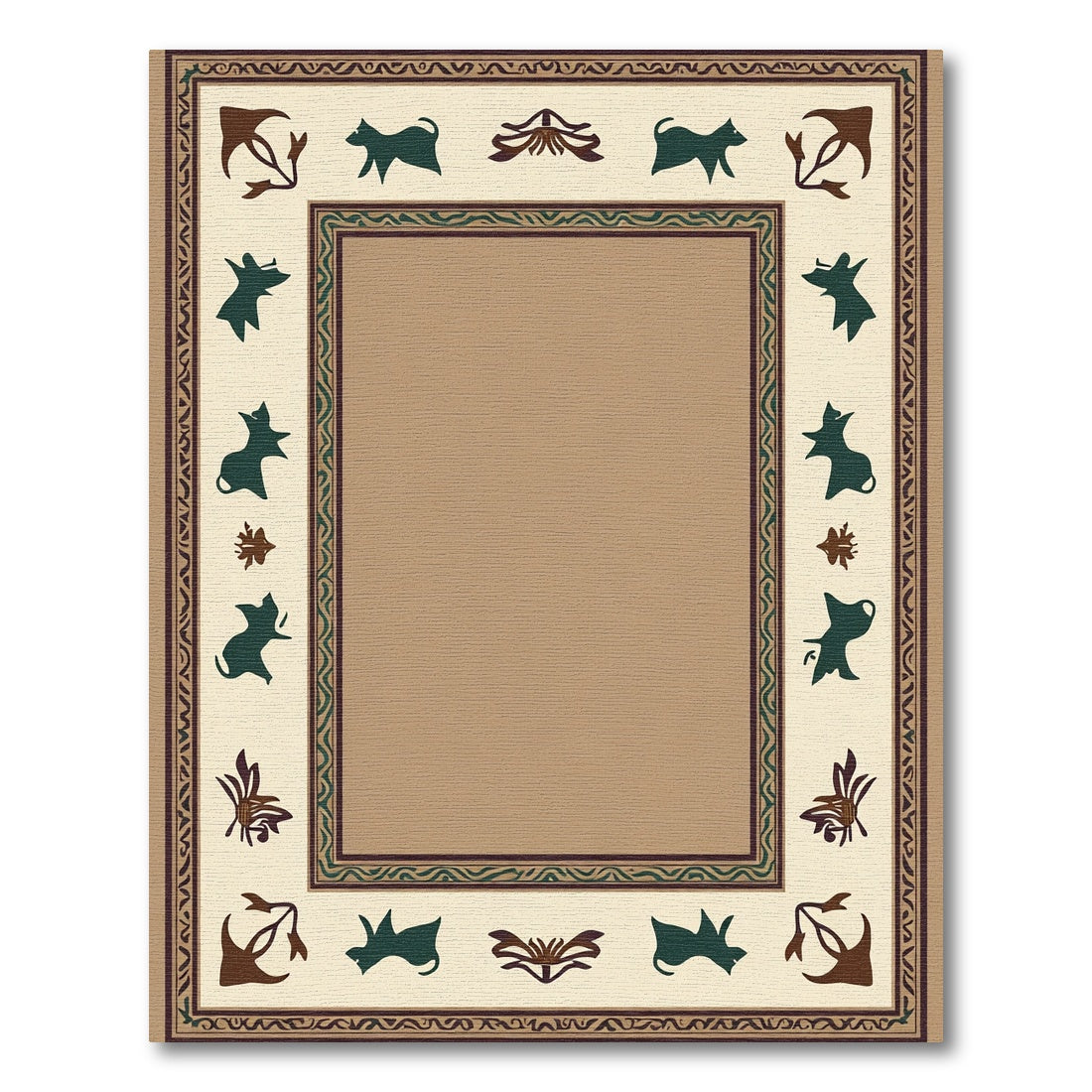 Animal Silhouette Beige Botanical Frame Rug
