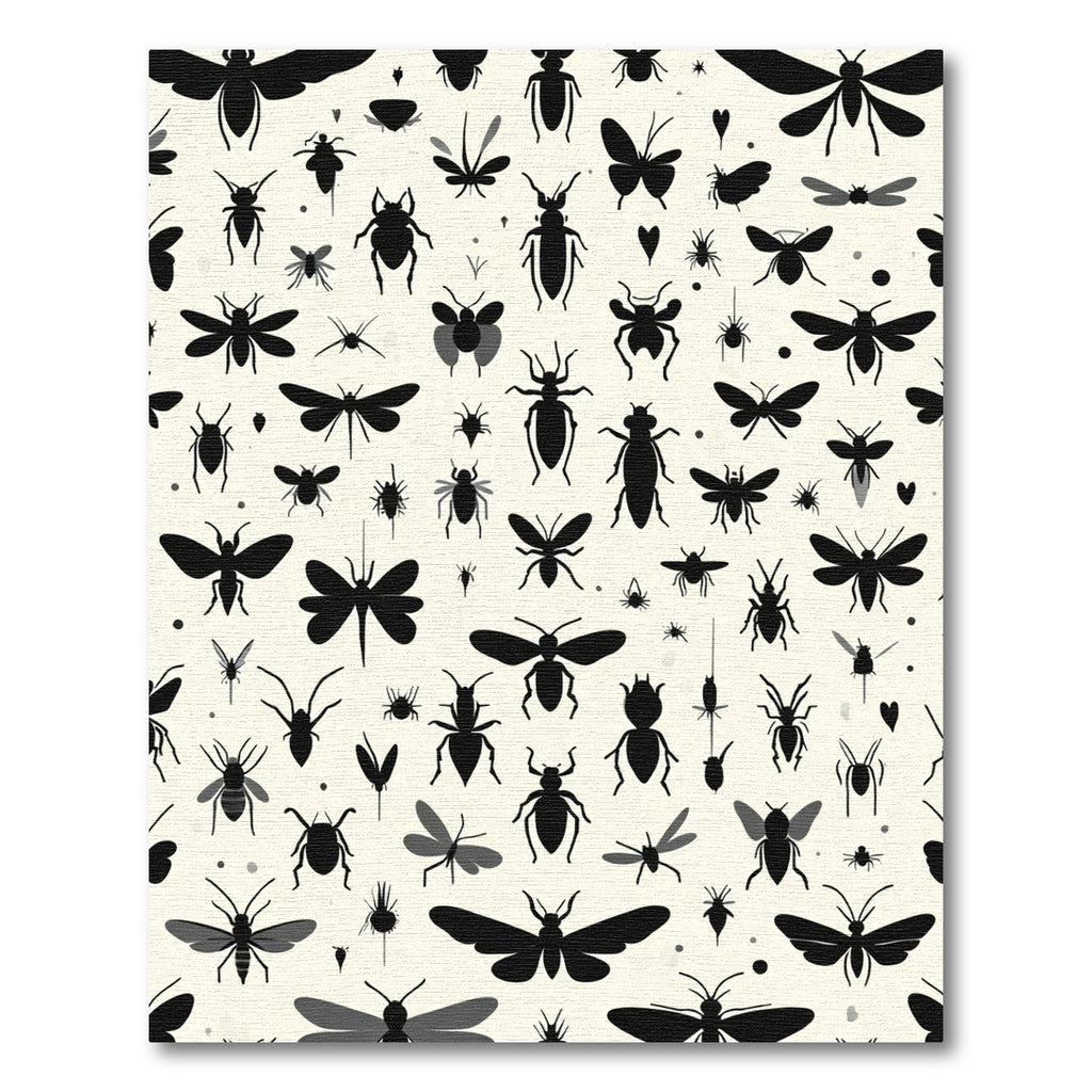 Black Insect Silhouettes Cream Background Rug