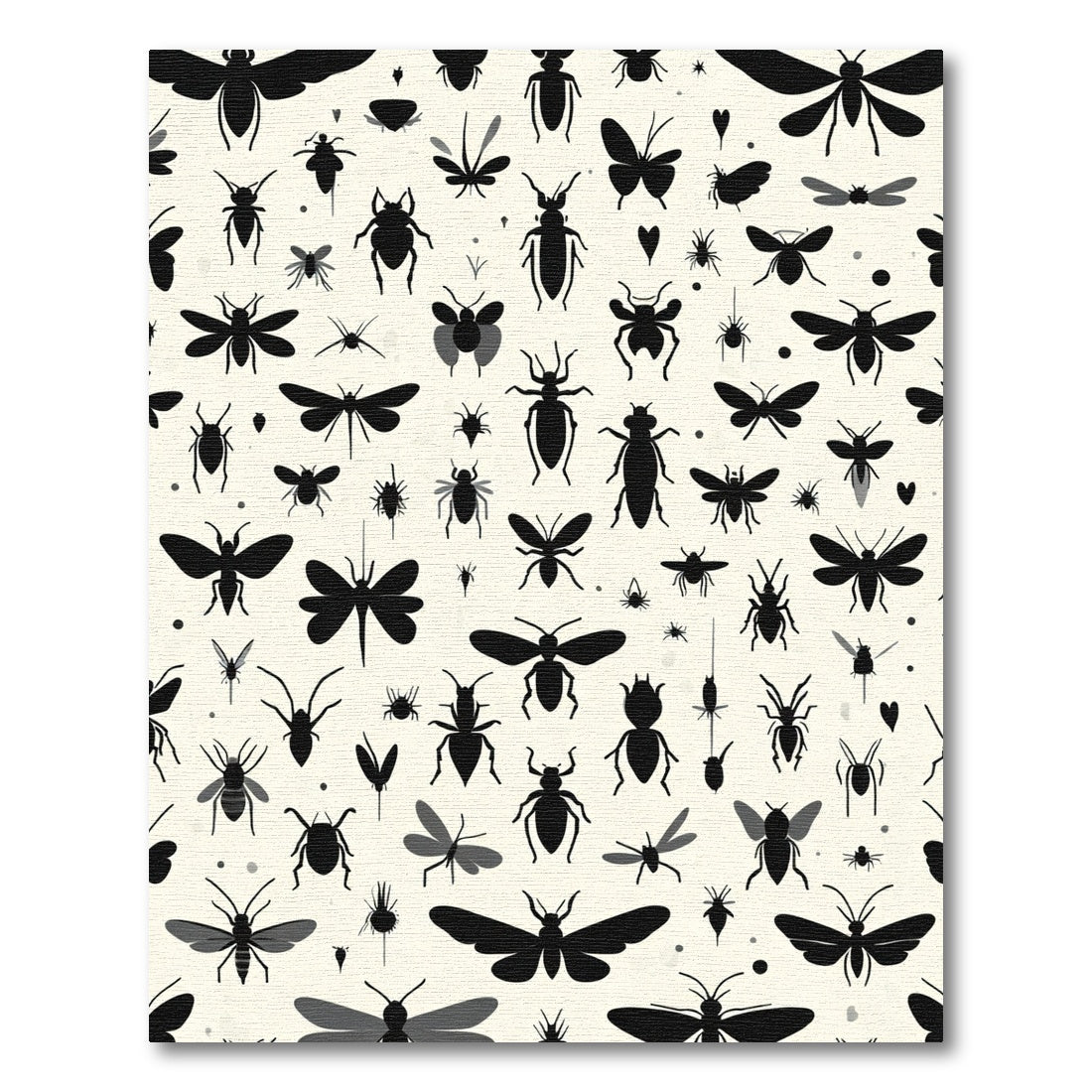 Black Insect Silhouettes Cream Background Rug