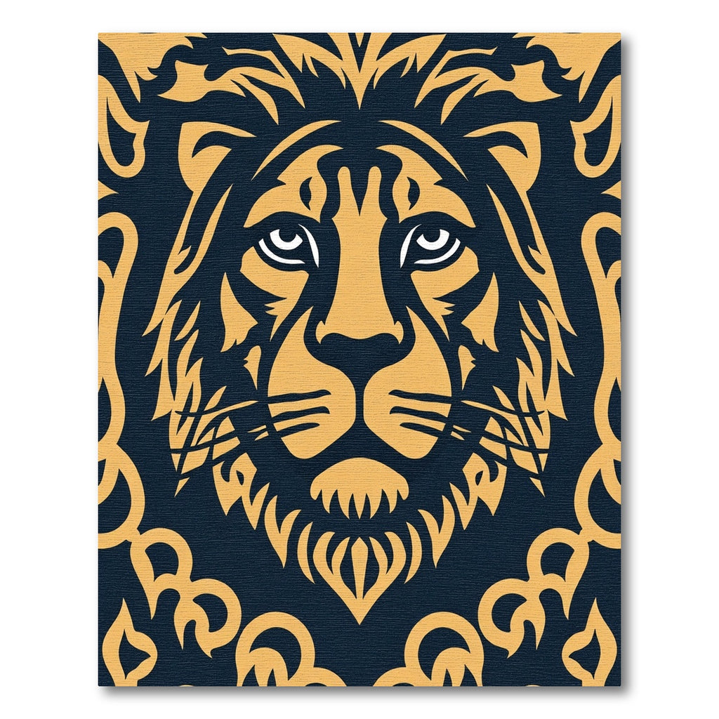 Golden Lion Face Navy Background Rug