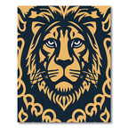 Golden Lion Face Navy Background Rug