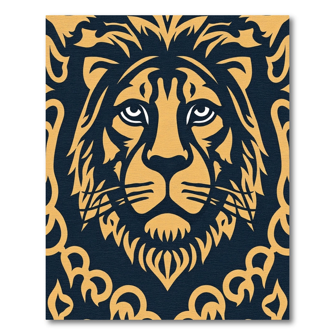 Golden Lion Face Navy Background Rug