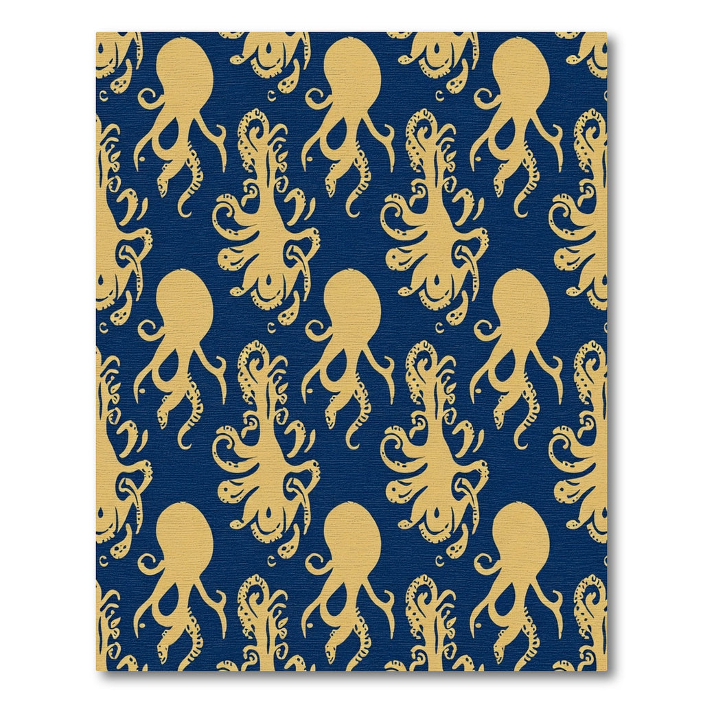 Golden Octopus Navy Blue Repeating Rug