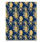 Golden Octopus Navy Blue Repeating Rug