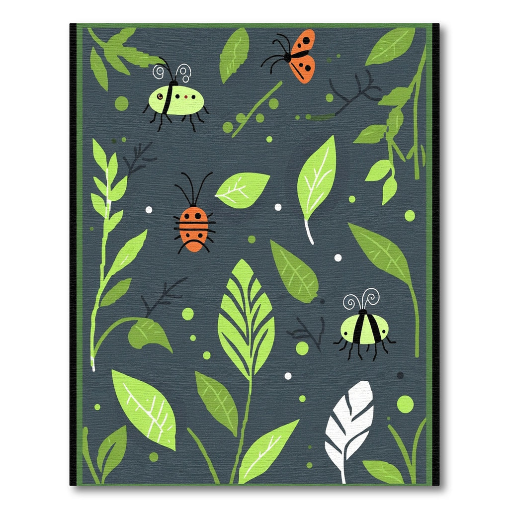 Whimsical Green Bugs Garden Sprites Rug