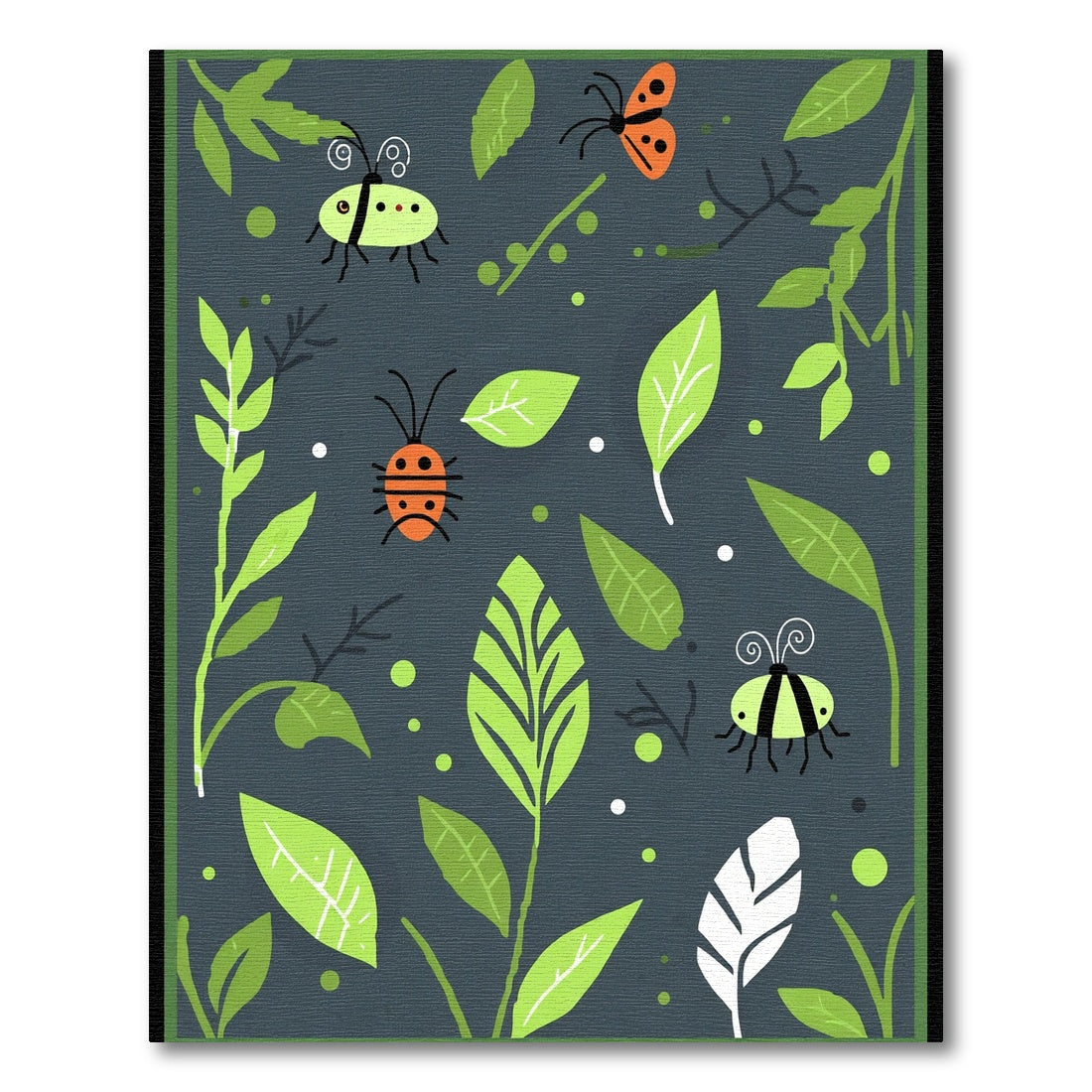 Whimsical Green Bugs Garden Sprites Rug