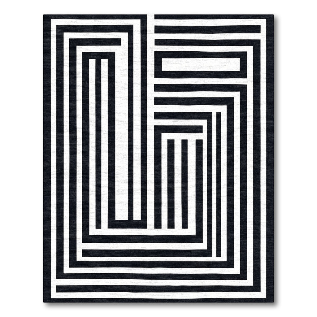Abstract Black White Stripe Maze Rug