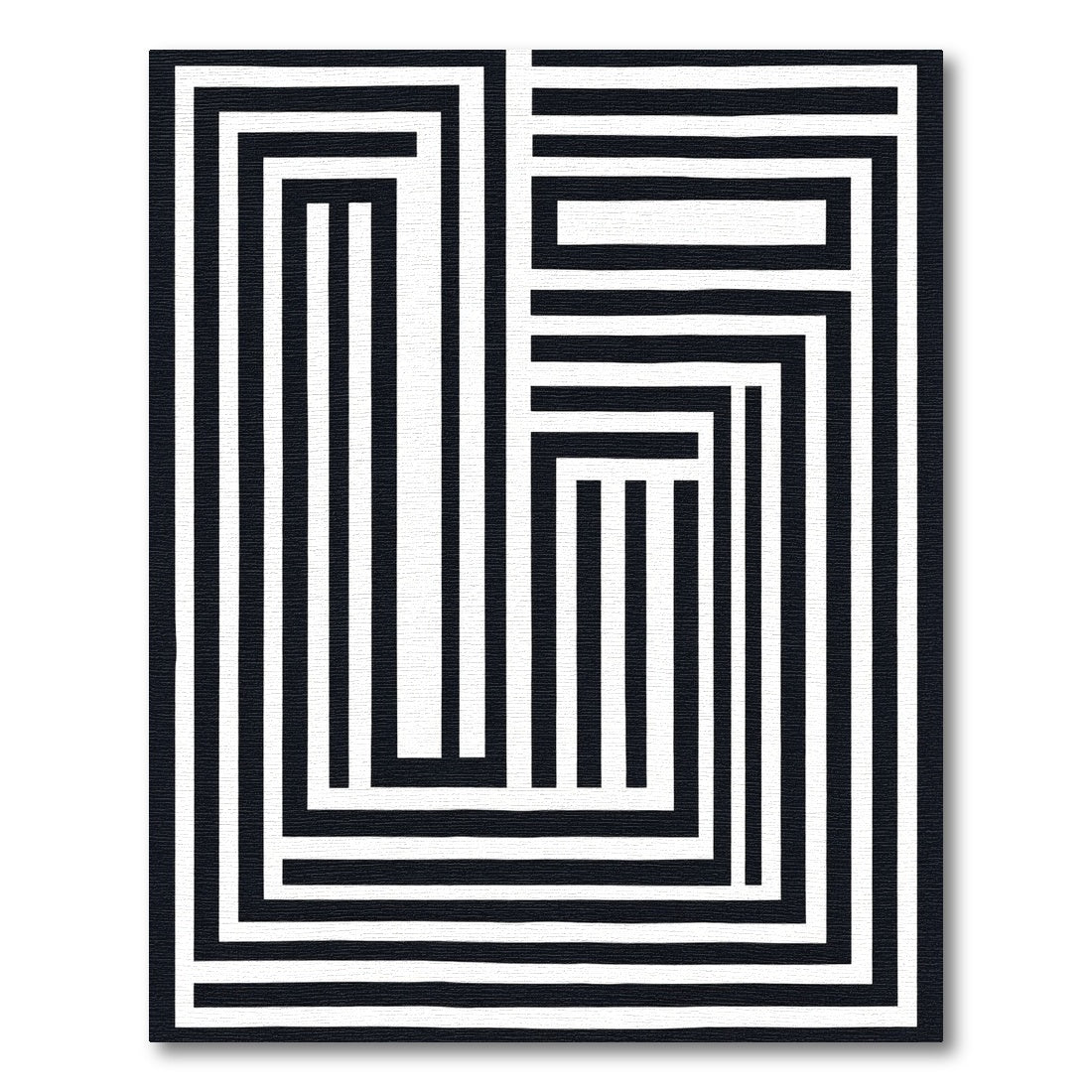 Abstract Black White Stripe Maze Rug