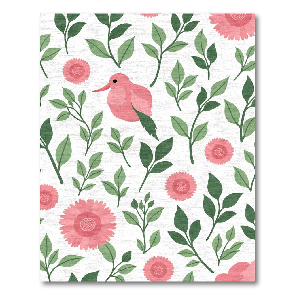 Pink Bird Green Foliage Floral Rug