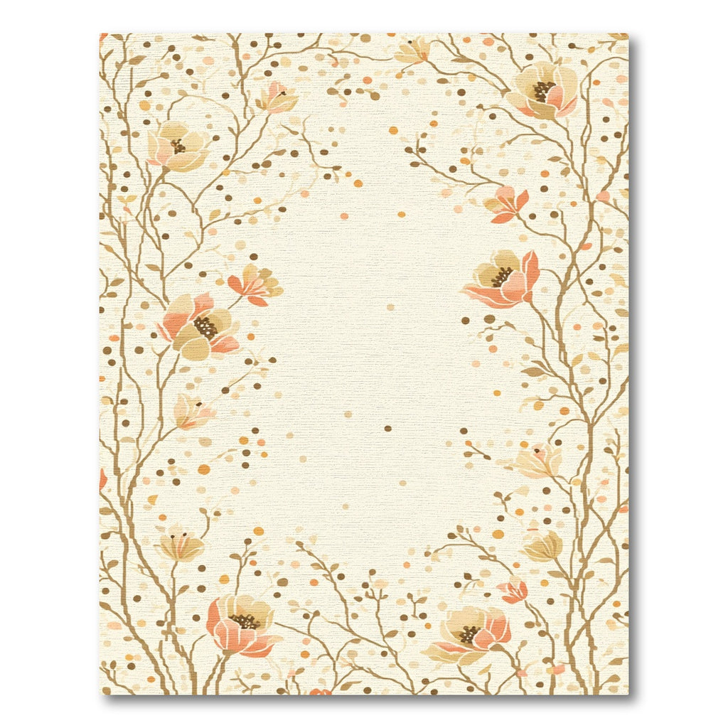 Earthy Blossom Branch Dot Border Rug