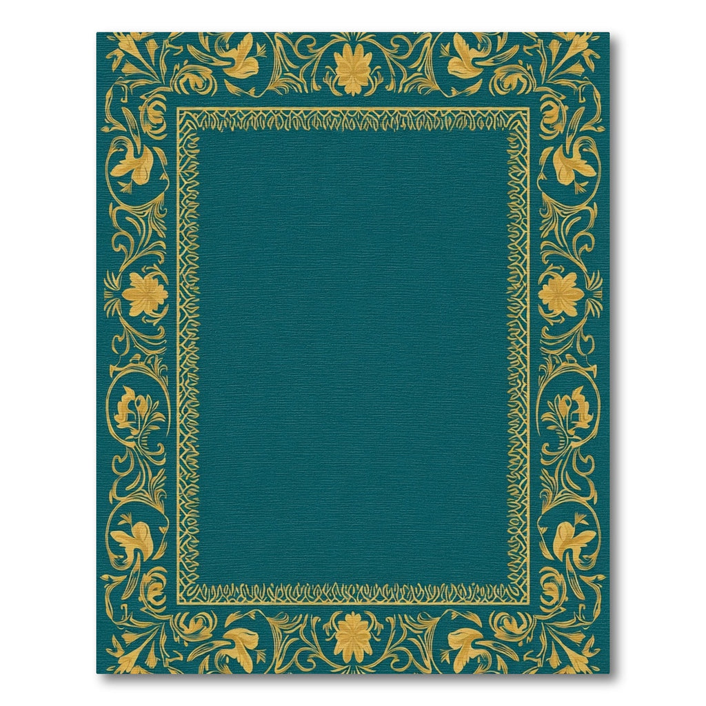Gold Floral Border Teal Rug