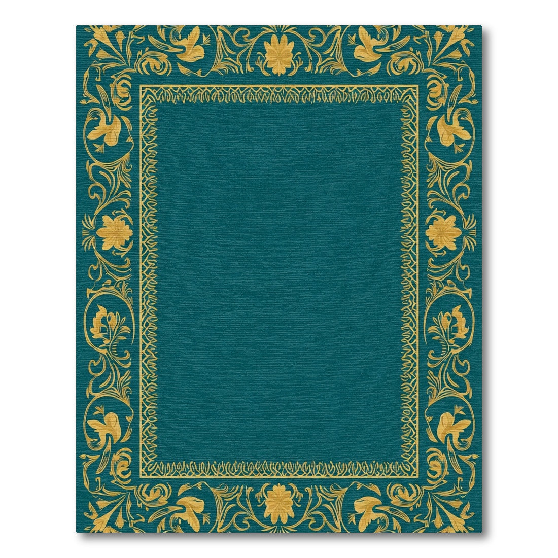 Gold Floral Border Teal Rug