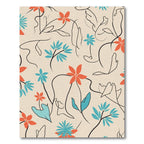Coral Teal Flowery Outline Vines Rug