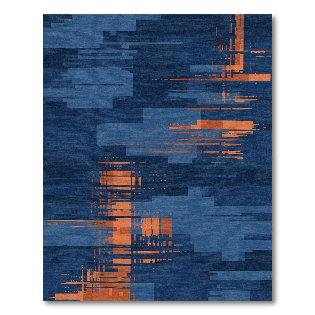 Deep Blue Orange Glitch Rectangles Rug