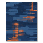 Deep Blue Orange Glitch Rectangles Rug
