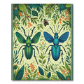 Vibrant Emerald Teal Beetles Botanical Garden Rug