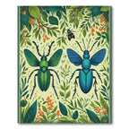 Vibrant Emerald Teal Beetles Botanical Garden Rug