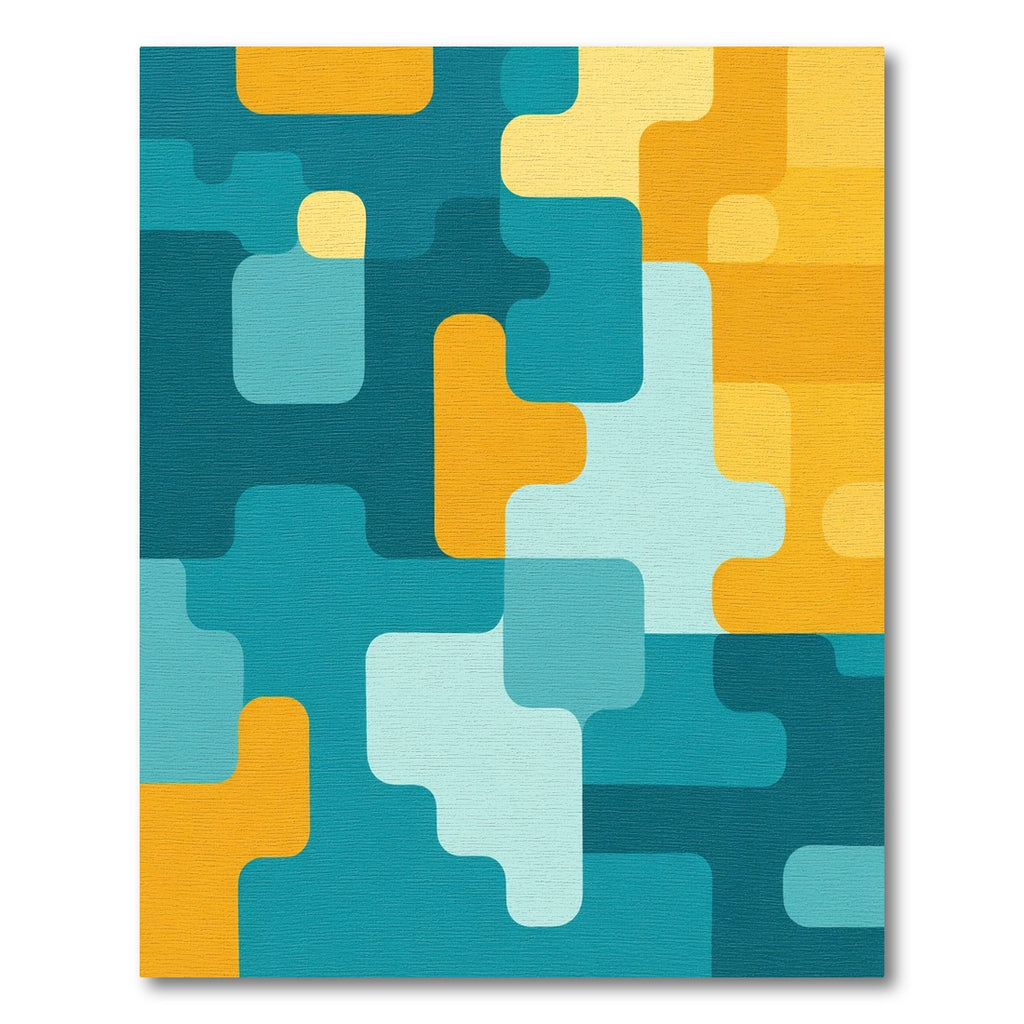 Teal Yellow Rounded Geometric Abstraction Rug