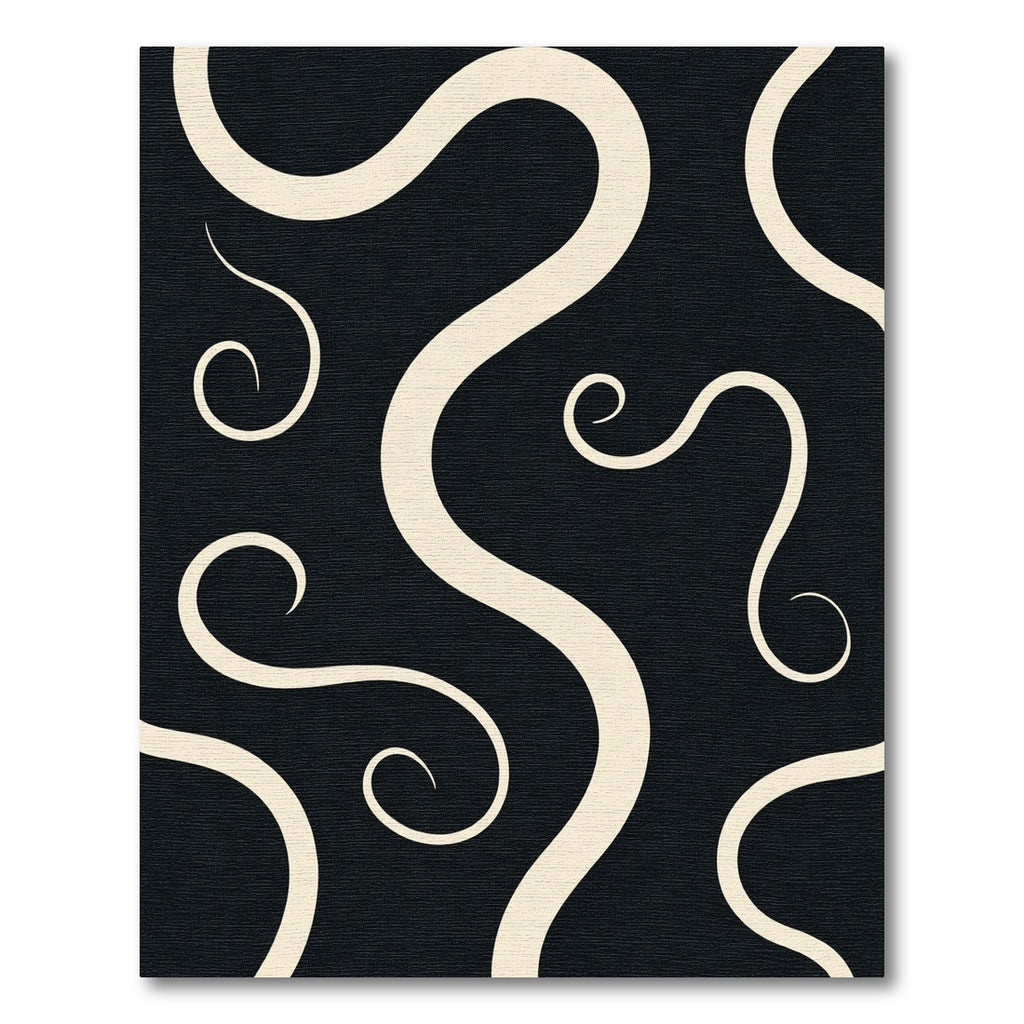Cream Swirls on Black Background Rug