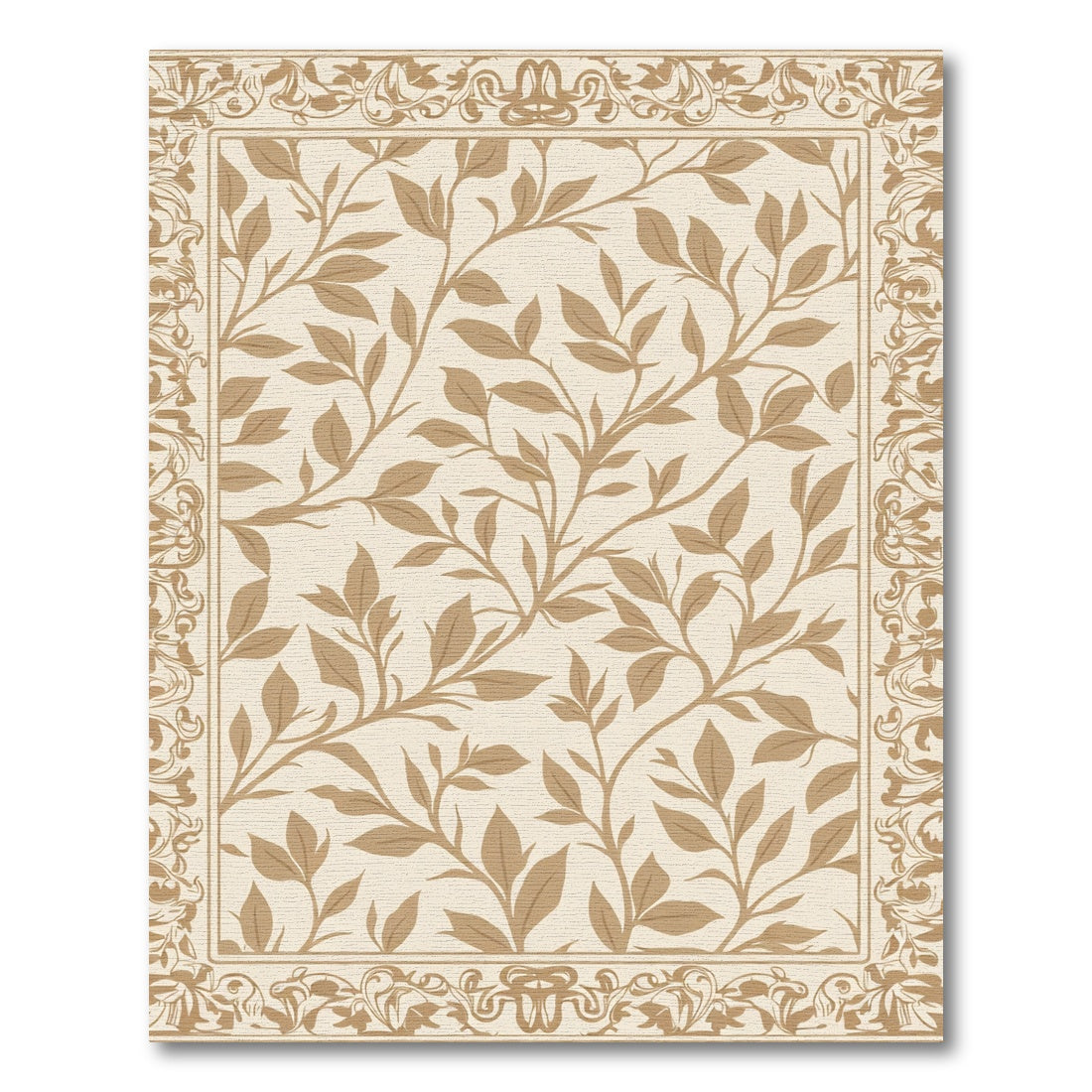 Tan Leaf Botanical Border Rug