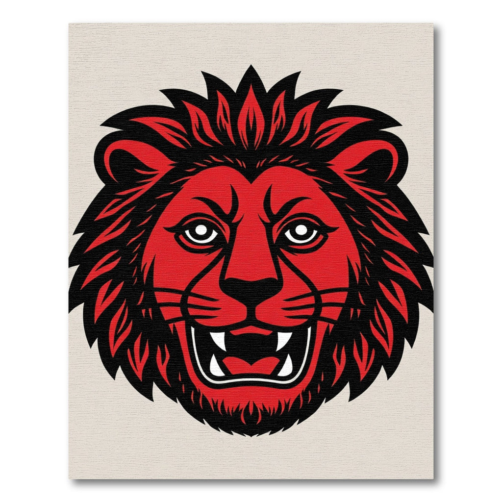 Bold Red Lion Head Graphic Rug