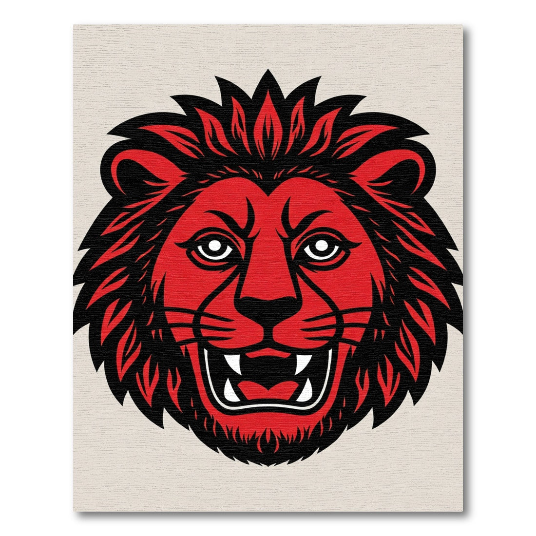 Bold Red Lion Head Graphic Rug