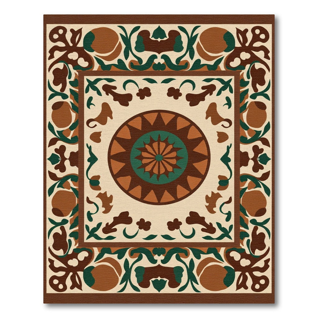 Brown Emerald Floral Medallion Border Rug