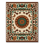 Brown Emerald Floral Medallion Border Rug