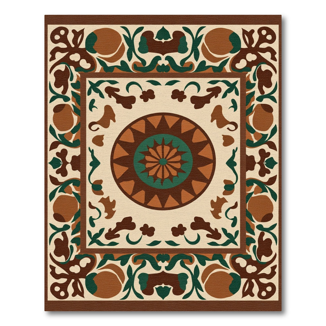 Brown Emerald Floral Medallion Border Rug