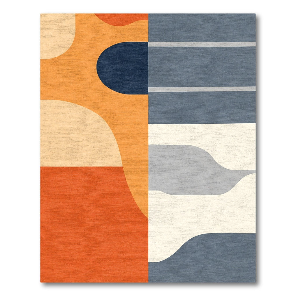 Modern Orange Blue Abstract Wave Rug